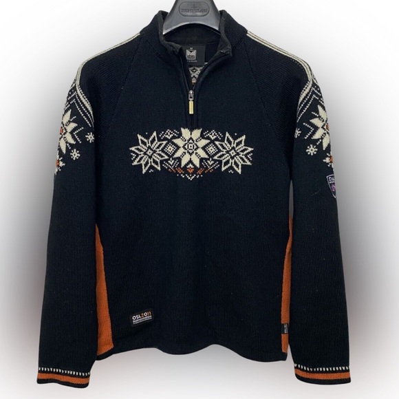Dale of Norway Black Snowflake Quarter Zip Sweater - Picture 1 of 4